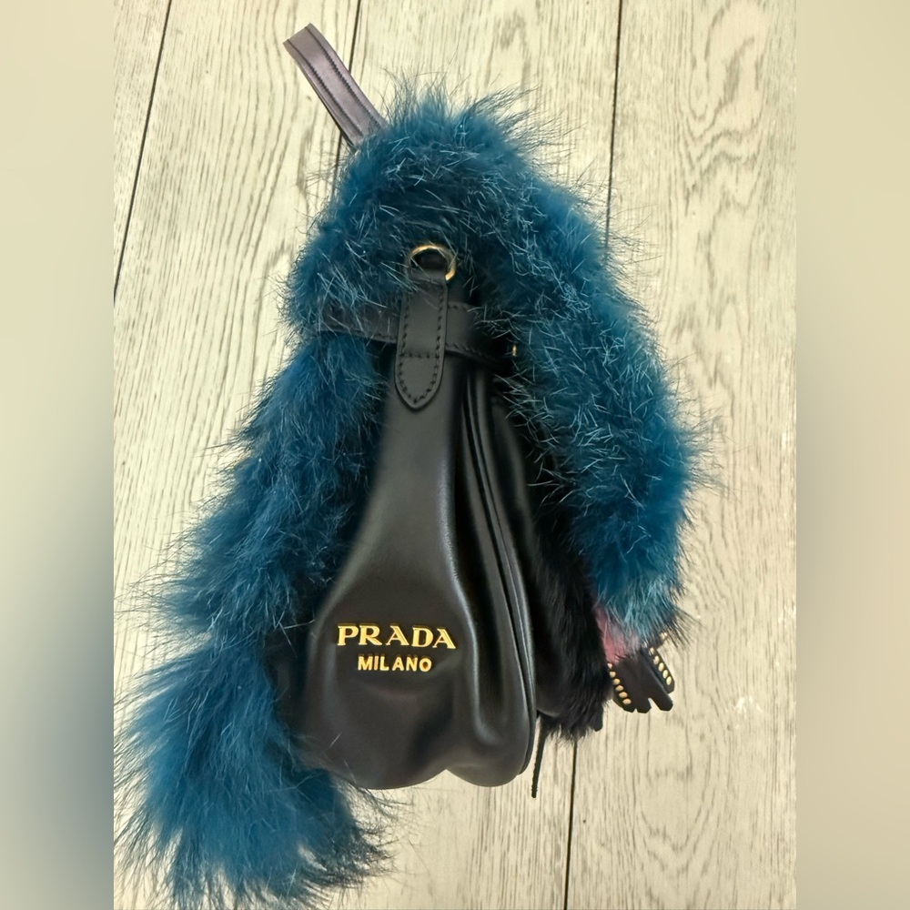 PRADA CORSAIRE FOX-FUR AND LEATHER SHOULDER BAG IN BLUE - Picture 6 of 13